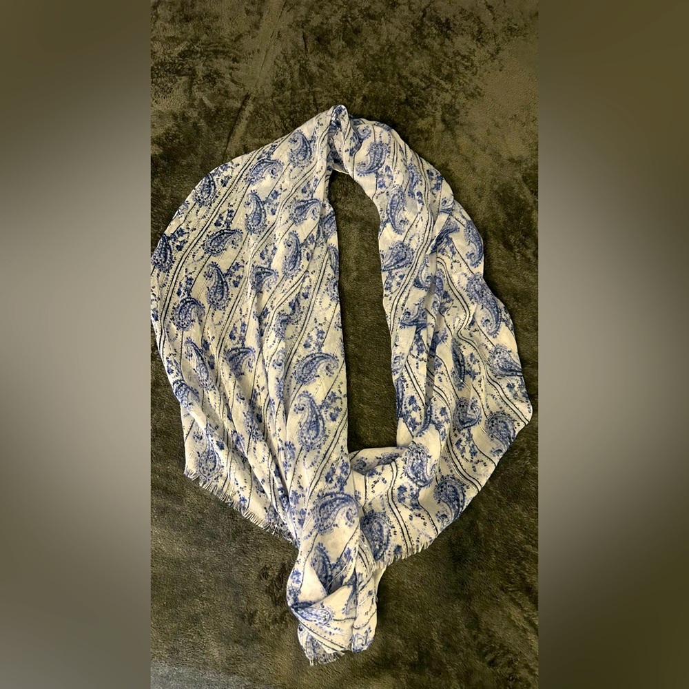 Never‎ worn scarf/ wrap Blue with paisley pattern. Tiny sequencing throughout.